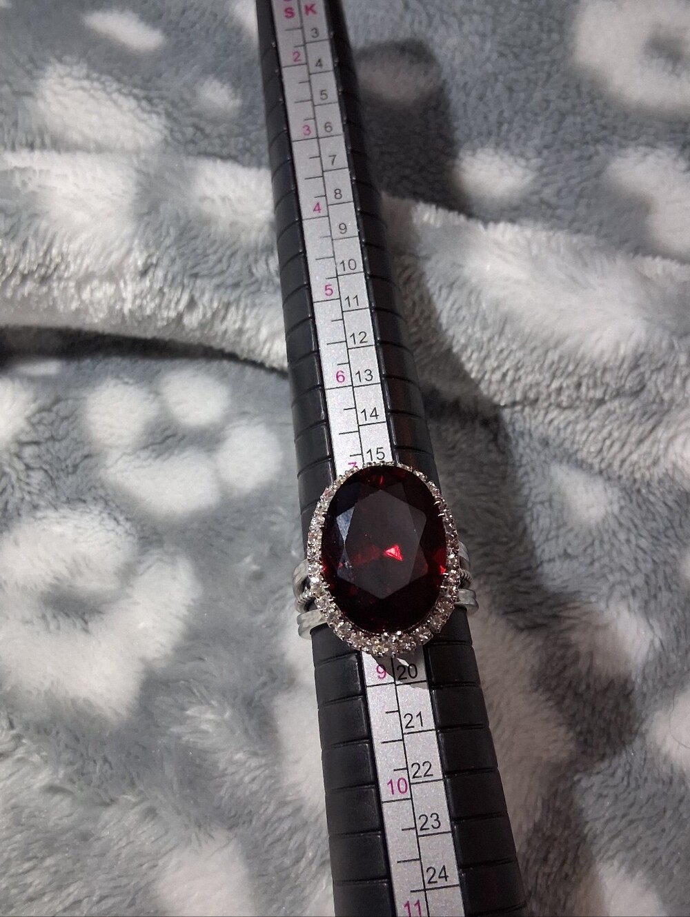 Silver Adjustable Ring with Deep Red Oval Stone